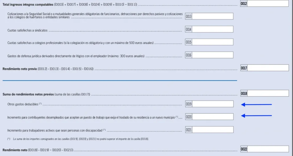 Casilla en la que incluir la deducción por movilidad geográfica en la declaración de la renta